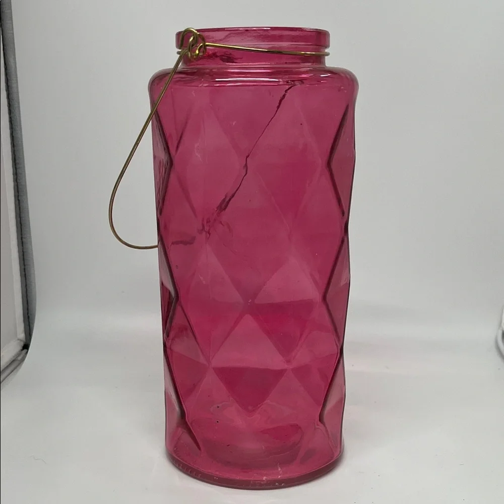 Pink Glass Lantern with Gold Handle - 8.5”
